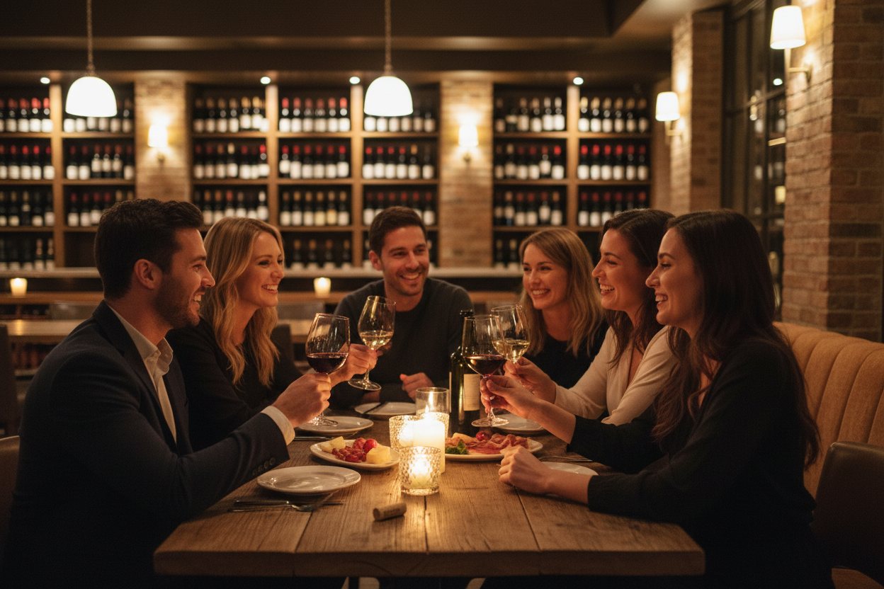 wine bar friends at table
